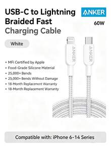 anker Kabel data pengisian cepat bersertifikasi Apple MFi A8662, kompatibel dengan iPhone 16, 15 Pro Max, dan 14. Kabel pengisian cepat port 13C ke Lightning 12, kabel pengisi daya asli. - MultiWarna - View 22