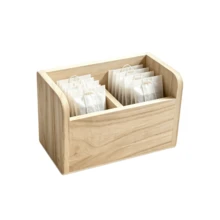 IDUK 1PC Wooden 2-Compartment Tea Bag Storage Box Organizer For Home Hotel Desktop Display Cafe Bar Counter Kitchen Tea Caddy Holder With Divider Compartments Perfect For Tea Lover Gift Ideas Decorative - Maple - View 6