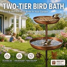 Metal Bird Bath Feeder Bowl With Garden Stake,Outdoor Bird Bath & Feeder,Weather-Resistant Yard DecorFor Birds & Butterflies - Bird Bath and Bird Feeder Garden Stake - View 2