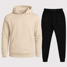 CONJUNTO LISO DE BLUSA E CALÇA DE MOLETOM CANGURU COM BOLSO E CAPUZ BLUSA  ESTILO STREETWEAR CASUAL MODA INVERNO AGSALHO PREMIUM CONFORTAVEL - Preto - Visão 9
