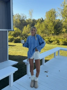 Women's Autumn/Winter Vintage Slouchy Casual Colorblock Vertical Striped Knit Sweater - Blue - View 4