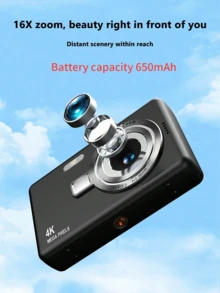 Cámara Digital 4K con Zoom 16x, Pantalla de Alta Definición de 2.4 Pulgadas 50M, Creación de Video de Píxeles, Cámara Digital Compacta, Adecuada para Estudiantes; Cámara CCD, Esencial para Viajes, Incluye Pegatina de Cristal DIY Gratis - Set de cristal gris Q12 - Ver 8