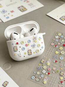1/3/6pcs Macaron Button Bear Embossed Stickers, Colorful Round Button Cute Bear Head, Bow Tie Heart Star Combination, With English "SUMMER" Text, Suitable For Camera, Phone Case, Water Cup, Planner DIY Decoration. Handmade DIY Decorative Stickers, Can Decorate And Protect Lens From Wear, Express Yourself Decorative Protective Film - Multicolor - View 3