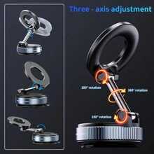 Vacuum Magnetic Car Phone Mount, Nano Suction Cup Foldable Rotating MagSafe Magnetic Holder, Universal Dashboard Center Console Phone Stand, Leather Surface Compatible, Multi-Angle Adjustable Navigation Mount - Black - View 2
