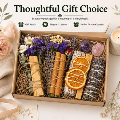 Meditation Lifestyle Bundle Set with Lavender, White Sage, Palo Santo and Crystals for Yoga Spaces, Home Display and Gift Giving