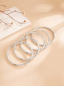 5pcs/Set Vintage Fashion Geometric Curved Smooth Plain Metal Bangles For Women, Elegant Glamorous Daily Casual Party Gathering Vacation Travel Couple Date Holiday Versatile Jewelry Bracelet Gift - Bracelet - View 6