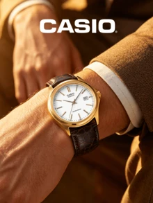 Casio Men's Gold-Tone Quartz Analog Watch With White Dial, Brown Leather Strap And Date Window, Suitable For Business Meetings, Formal Office And Commuting Attire - one-size - View 3