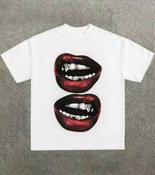 Casual, Soft T-Shirt With A Fun Barbecue Lip Pattern And Heat Transfer Print. - 白色1 - 查看 11