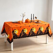 1/3pcs Orange Pumpkin Castle Orange Plastic Rectangular Tablecloth 54x108inch Pumpkin Bat Skeleton Print, Skeleton Table Runner For Halloween Dining Table Decoration, Indoor/Outdoor Party Tablecloth - Multicolor - View 3