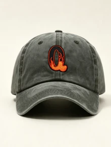 1 Pc Vintage Washed Distressed Baseball Cap, A-Z Flame Letter Embroidered Dad Hat, Adjustable Casual Sun Hat For Men Women Street Outdoor Daily Wear - Grey - View 10