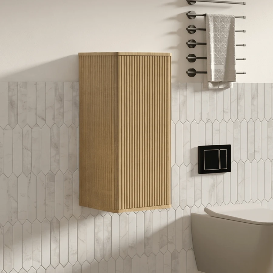 With Storage Bathroom Cabinet Natural Made Of Wood - 橡木 - 查看 1