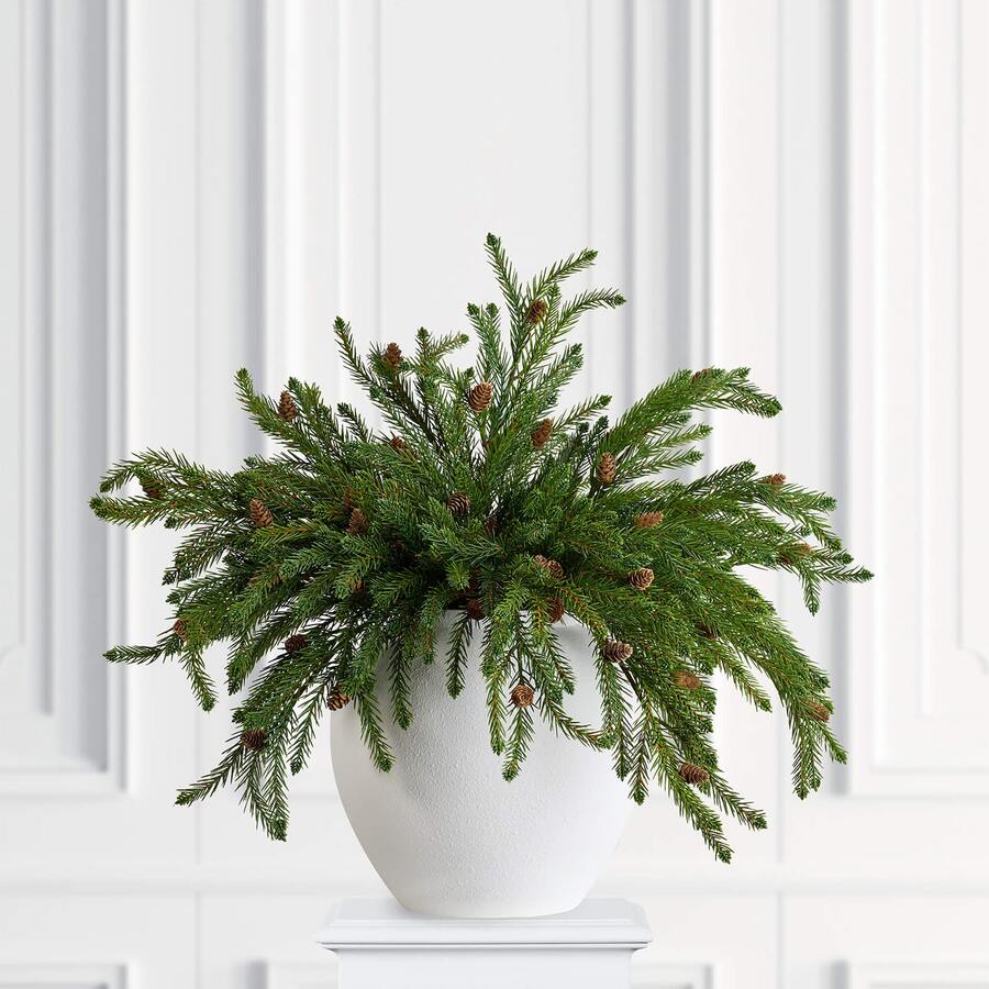 Artificial Norfolk Pine Stems For Christmas Decorations 18 Inch Fake Pine Cone Branches For Vases Garland Real Touch Faux Greenery Evergreen Plants For Xmas Home Decor Indoor Winter - Multicolor - View 1