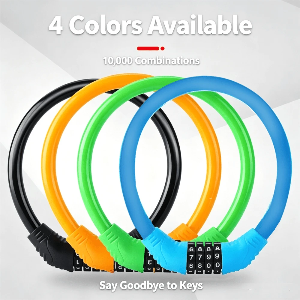 1pc Portable Electric Motorcycle Combination Lock, Fixed Bicycle Ring Lock, Black/Yellow/Green/Blue 4 Colors Available - Multicolor - View 1
