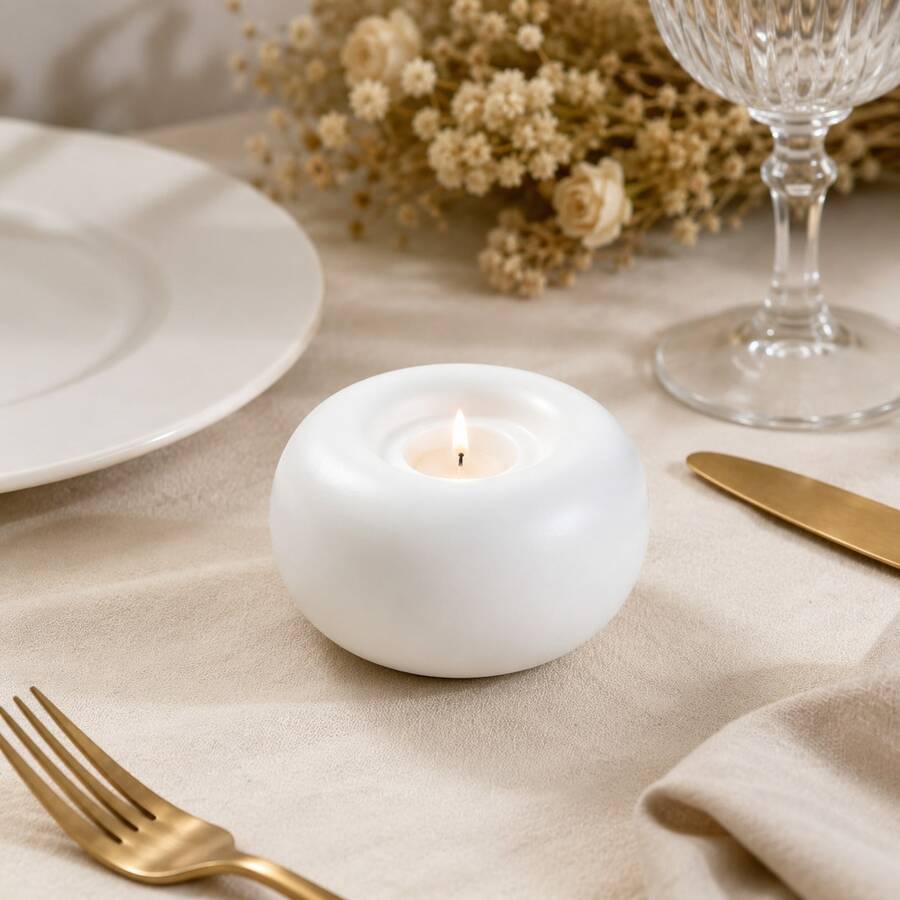 2pcs White Ceramic Candle Holders - Minimalist Creative Home Decor, Suitable For Dining Table And Desk, Perfect Decorative Choice (Candles Not Included) - Multicolor - View 1