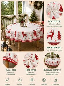 1pc-Nordic-Style Christmas Reindeer Print Tablecloth, With A Red Reindeer, Pine Tree, Snowflake, And Geometric Border Pattern; A Rustic Table Cover Suitable For Christmas Eve, Christmas Dinners, And Restaurant Table Decorations. - Multicolor - View 5