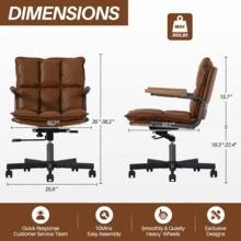 Home Office Desk Chair, Leather Ergonomics Computer Chair With Wheels And Oak Armrests, Height Adjustable Wheelchair With Swivel Function For Executives, 65 X 46 X 72 Cm - Brown - View 7