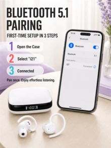 Tagry I21 Ear Hook Open-Ear Wireless Earbuds Bluetooth 5.3 Stereo Deep Bass LED Display IPX7 Headphones With Mic For Running Commuting Indoor Outdoor - View 2