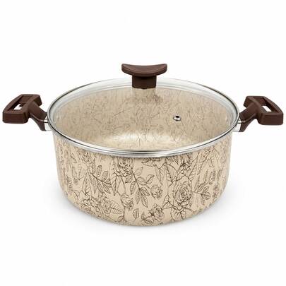 Caçarola Antiaderente Floral Coisas & Trecos 20, 22 ou 24 cm Tampa de Vidro