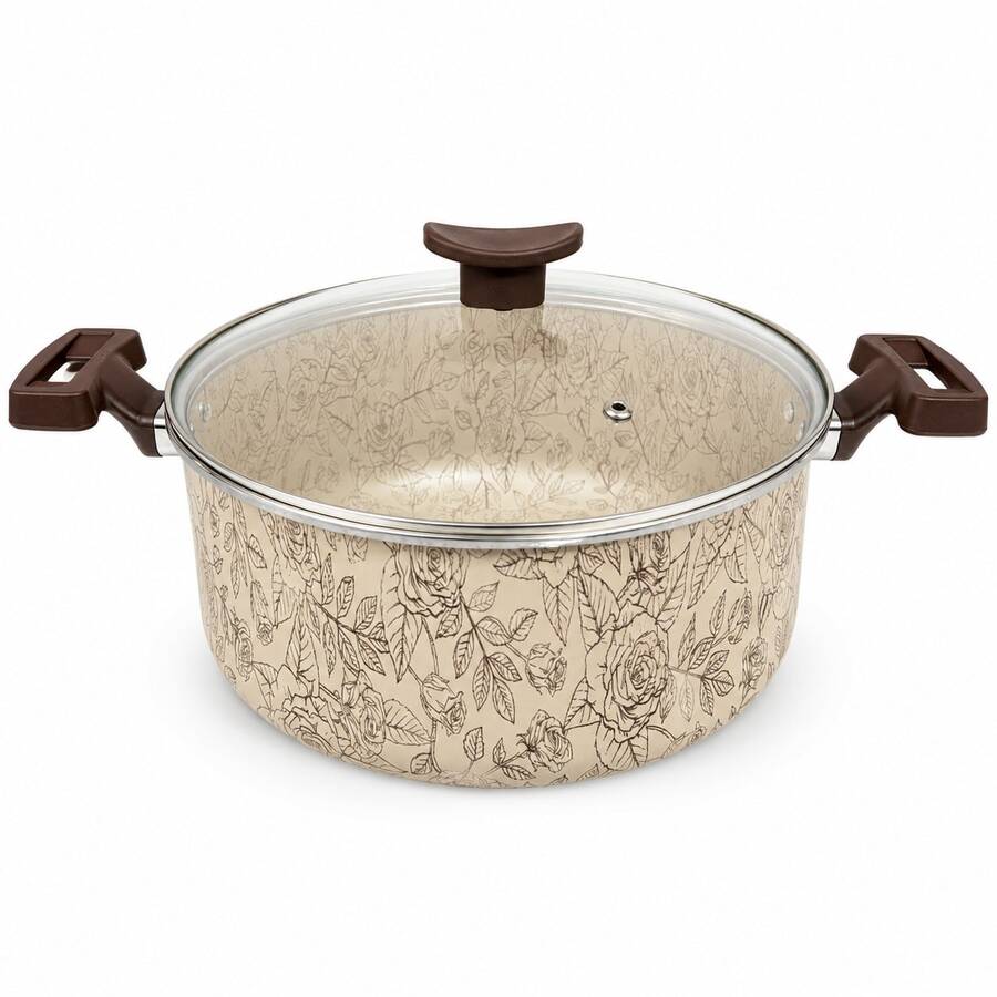 Caçarola Antiaderente Floral Coisas & Trecos 20, 22 ou 24 cm Tampa de Vidro