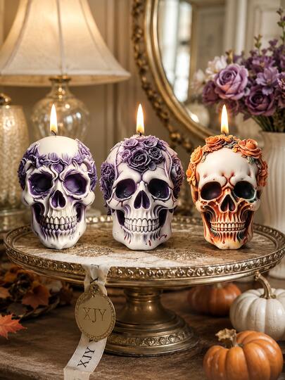 Halloween Gothic Floral Skull Silicone Craft Mold, 3 Different Rose Skull Shapes, 3D Sculpture Mold For Making Aromatherapy Candles And Resin Decorations