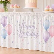 Macaron Color Birthday Table Skirt, Balloon And Star Print, Soft Polyester Party Tablecloth, Suitable For Girls Birthday, Baby Birthday, Dessert Table And Home Celebration Decoration - A - View 8