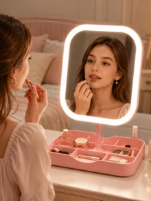 LED Makeup Mirror With Light, 3X Magnifying Suction Cup Mirror, 3 Color Lights, Dimmable Touch Control, USB Rechargeable Vanity Mirror With Storage Base, 360° Rotating, Suitable For Bedroom, Dorm And Travel, Ideal Holiday Gift - Multicolor - View 6