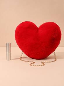XD Fashionable Plush Heart-Shaped Crossbody Chain Bag With Highly Attractive Heart Design, Zipper Closure To Prevent Items From Falling, Soft And Comfortable Texture, Cute Accessory For Girls, Daily Shopping And Dating Small Bag, Short-Distance Travel Storage For Coins, Cards And Cosmetics, Atmospheric Holiday Small Bag, Ideal Gift Choice For Valentine's Day, Christmas/Halloween - Multicolor - View 3