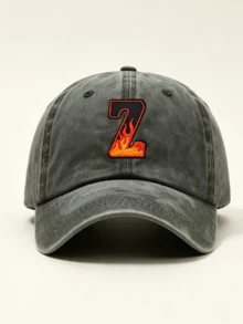 1 Pc Vintage Washed Distressed Baseball Cap, A-Z Flame Letter Embroidered Dad Hat, Adjustable Casual Sun Hat For Men Women Street Outdoor Daily Wear - Grey - View 11