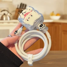 5pcs/Set Black & White Cat 20W US Fast Charger Protector Set Compatible With Apple 17 Pro Max Data Cable Sleeve Protector - Multi-color - View 7