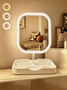 LED Makeup Mirror With Light, 3X Magnifying Suction Cup Mirror, 3 Color Lights, Dimmable Touch Control, USB Rechargeable Vanity Mirror With Storage Base, 360° Rotating, Suitable For Bedroom, Dorm And Travel, Ideal Holiday Gift - Multicolor - View 16