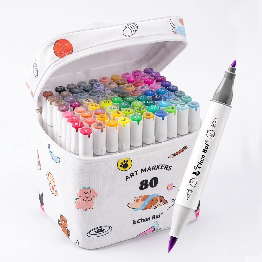 Chen Rui Professional Dual-Tip Art Markers Brush Tip + Fine Tip 48/60/80 Colors Adult Coloring Marker Set Suitable For Artists, Beginners Painting Illustration Sketching Coloring - Sets - View 1