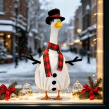 Christmas Porch Goose Outfit Snowman Goose Costume With Hat And Scarf Geese Clothes For Garden Yard Outdoor Lawn Statues - White - View 5