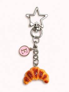Personalized Fun Horn-Shaped Keychain Gift For Girls, Girls' Key Chain Bag Charm, Back To School Gift For Girls, Cute Horn-Shaped Letter Keychain, Exquisite Key Chain For Girls, Versatile Bag Charm, Best Friend/Couple Keychain Accessory, Back To School Gift, Exclusive Afternoon Tea Women's Keychain - Yellow Croissant - View 3