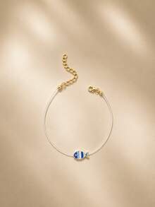 4pcs Minimalist Casual Fun Colorful Small Fish Transparent Fishing Line Anklets For Women, Daily Beach Vacation Matching - Blue - View 3