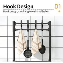 No Drill Freestanding Kitchen Storage Shelf With Wheels And Hooks, Multi Layer Metal Microwave Organizer Rack, Rolling Utility Cart For Countertop Pantry Bathroom Home Organizer - View 4