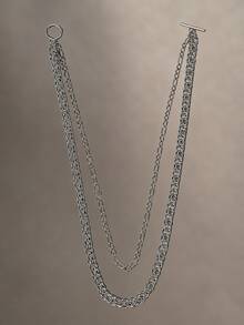 1 buah Kalung Rantai Campuran Dua Lapis dengan Gesper OT, Desain Berlapis Rantai Tebal dan Tipis Bertekstur, Aksesori Rantai Leher Pria Gaya Kargo Vintage Amerika yang Dipersonalisasi - Perak - View 4