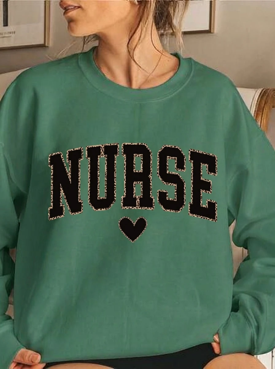 2026 Long Sleeve Tops Women Leopard Print Registered Nurse Sweatshirt - Nurse Zhou Loose Style Sweater, Nurse Graduation Gift, New Nurse Apparel, Comf - DN01 - 查看 1