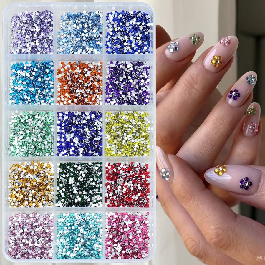 6000pcs 2mm Resin Rhinestone Kit Summer Gemstone Design Nail Art Decoration Accessories, Nail Art Mixed With Explosive Flashing Flat Bottom Nail Accessories - 2 mm - View 1