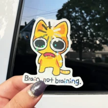 Brain Not Braining Slacker Orange Cat Sticker, Mood Decoration Sticker, Waterproof Vinyl Sticker - Durable Matte Surface, Self-Adhesive Bumper Sticker, Suitable For Cars, Windows, Laptops, Trucks, Water Bottles - Multi-Purpose Durable Design, Car Sticker - one-size - View 1
