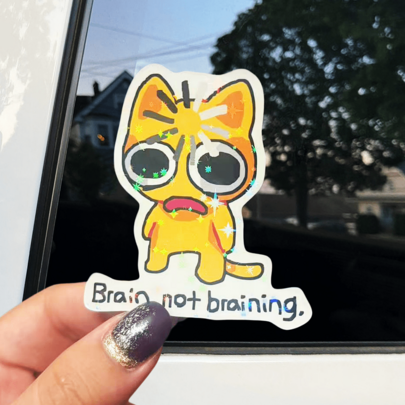 Brain Not Braining Slacking Orange Cat Sticker, Mood Decoration Sticker, Waterproof Vinyl Sticker - Matte Surface, Self-Adhesive Bumper Sticker, Suitable For Cars, Windows, Laptops, Trucks, Water Bottles - Multi-Functional Design, Car Sticker
