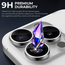 CASECOPS 6片裝合金強化玻璃金屬邊框相機鏡頭保護膜，適用於 iPhone Duo，兼容 18 Pro Max/18 Pro/17/17 Air/17 Pro/17 Pro Max/16/16 Pro/16 Plus/16 Pro Max/16/15/14/13/12/11，高清透明銀色，生日禮物週年慶派對 - 銀色6 - 查看 3