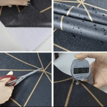 1 Roll 3D Geometric Self-Adhesive Wallpaper, Thickened Vintage Texture, Removable PVC Waterproof & Oil-Proof Sticker, Suitable For Home Decor And Entertainment Venue Wall Decoration - A-Black - View 7