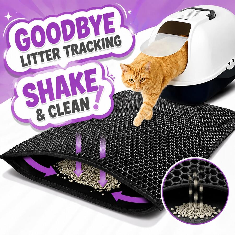 1pc Cat Litter Mat Honeycomb Double Layer Scratch Pad Non-Slip Waterproof Easy Clean Cat Litter Box Floor Mat Pet Supplies