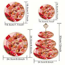 Cake Stand 1pc 3-Tier Wooden Decorative Tray, Strawberry Chocolate Pattern 2D Display Tray, Holiday Decor Storage Rack, Perfect For Weddings, Birthdays, Thanksgiving, Valentine's Day, Festive Atmosphere, Suitable For Placing And Displaying Items In Homes, Restaurants, Offices And Other Locations (Not For Direct Food Contact) - A - View 3
