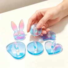 1pc Iridescent Love & Rabbit Nail Tips Stand Holder For Press On Nails Round Display Reusable Nail Art Clay Practice Display Holder Asymmetric Acrylic Painting False Nail Tip Practice Rack Manicure Tool - Multicolor - View 1