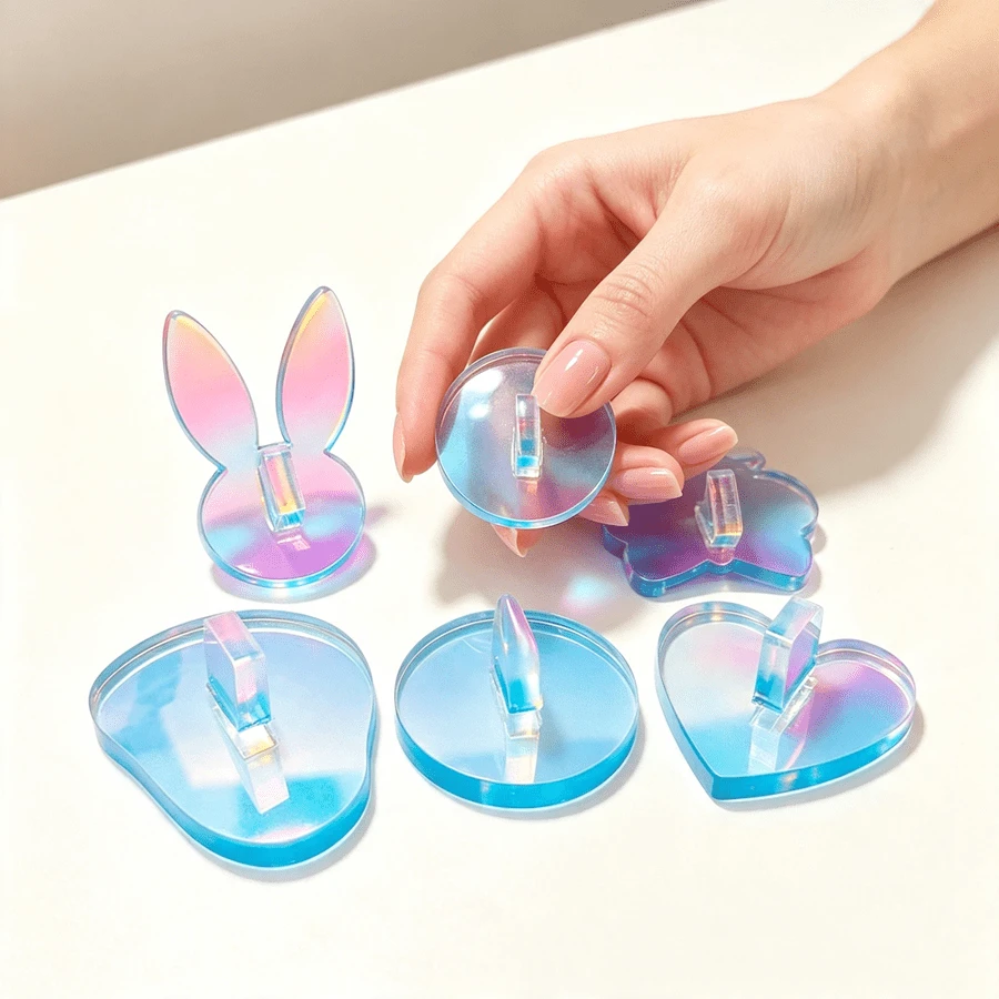 1pc Iridescent Love & Rabbit Nail Tips Stand Holder For Press On Nails Round Display Reusable Nail Art Clay Practice Display Holder Asymmetric Acrylic Painting False Nail Tip Practice Rack Manicure Tool - Multicolor - View 1