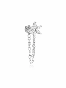 1pc Tassel 925 Sterling Silver Ear Studs For Women, Classic Ear Cartilage Studs, Flat Back Design, Suitable For Daily Wear And Party, Exquisite Jewelry - Silver - View 4