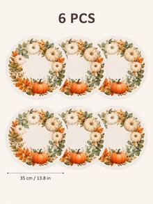 Runder Tischset mit weißem Kürbispflanzenkranz, orangefarbenem Kürbis und grünem Blattmuster im Herbststil, frischer Landhausstil, geeignet für Küchentisch, Esszimmer, Thanksgiving-Abendessen, Herbstparty und saisonale Heimdekoration - Verschiedenfarbig - Übersicht 13