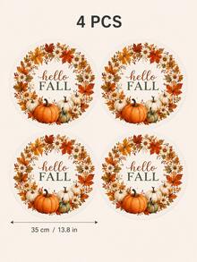 "Hello Fall" Pumpkin & Floral Wreath Round Placemat, Orange Maple Leaf & Daisy Pattern, Rustic Farmhouse Style Printed Table Mat, Suitable For Kitchen Dining Table, Thanksgiving Harvest Gathering And Autumn Home Decor - Multicolor - View 12