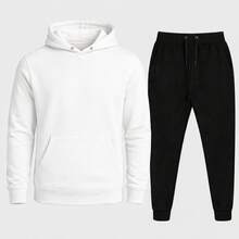 CONJUNTO LISO DE BLUSA E CALÇA DE MOLETOM CANGURU COM BOLSO E CAPUZ BLUSA  ESTILO STREETWEAR CASUAL MODA INVERNO AGSALHO PREMIUM CONFORTAVEL - Preto - Visão 7
